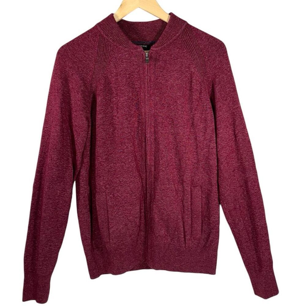 Banana Republic Maroon Zip-Up Cardigan Sweater Pockets Cotton Men’s Size M